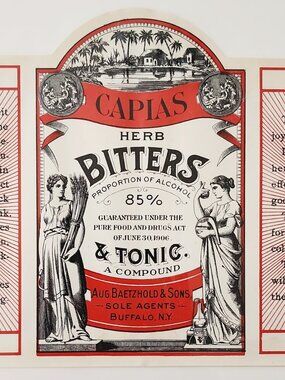 1906 Capias Herb Bitters Tonic Buffalo NY Medical NOS Label Apothecary Baetzhold